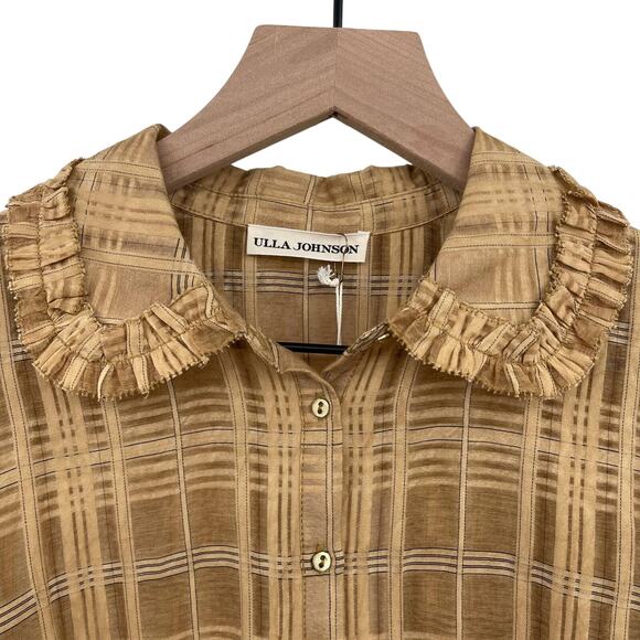 NWT Ulla Johnson Circe Plaid Blouse Chamomile Size 0 Ruffle‎ Puff Sleeve Blouson - Picture 8 of 16